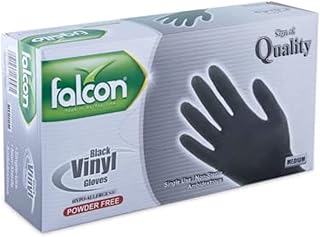 Gants en vinyle sans poudre falcon, noirs, paquet de 100, (taille m)