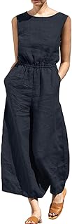 Pantalon ample décontracté sans manches en lin taille haute pour femme, pantalon ample