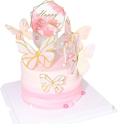 Ensemble de 6 décorations de gâteau papillon rose, décoration de gâteau joyeux anniversaire