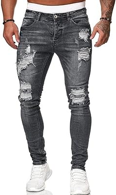 Jean en denim skinny déchiré élastique bleu hungson pour hommes, coupe slim, rayé