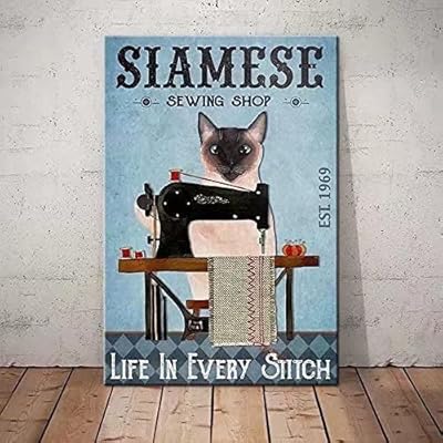 Chat siamois drôle en métal, signes en étain, atelier de couture, vie