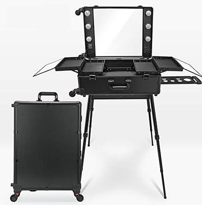Grande trousse de maquillage professionnelle à roulettes de voyage portable avec lampe à
