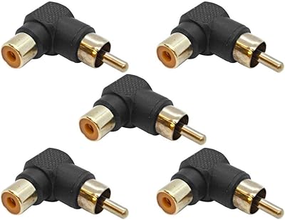 Lot de 5 connecteurs de câble rca mâle à rca femelle à angle