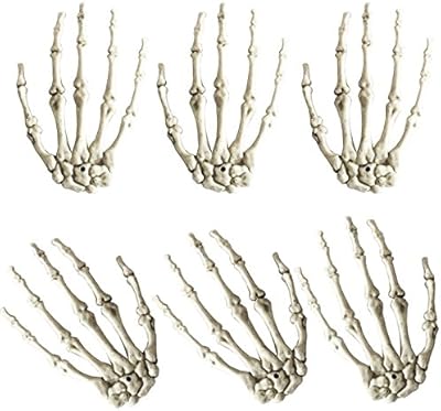 3 paires de mains en plastique d'halloween grandeur nature avec motif de main