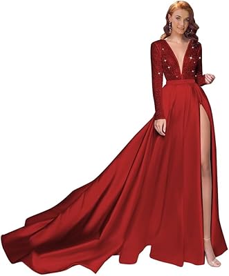 Robes de bal en satin à paillettes et manches longues pour mariée, col