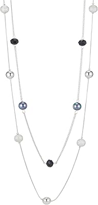 Collier long superposé en argent pour femme chaîne de perles et de cristaux