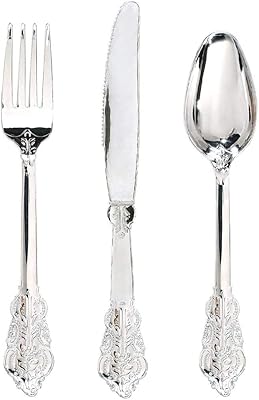 Ensemble de couverts jetables en plastique argenté de 3 pièces comprenant une fourchette