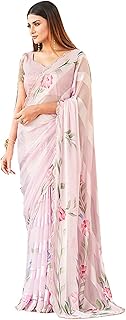 Sari en satin imprimé à la main wamnista pour femme (ti3310_rose bébé)