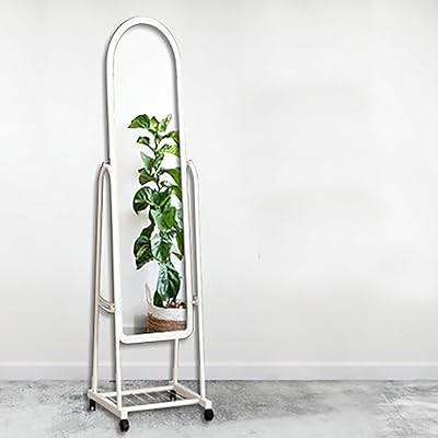 Miroir décoratif sur pied avec cadre en métal, miroir complet (blanc)