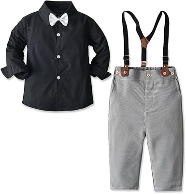 Ensemble de vêtements pour jeunes garçons, costume à manches longues, cravate, chemises, bretelles