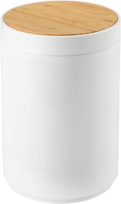 Poubelle ronde incassable mdesign en plastique avec couvercle pivotant en bambou, pour salle de bain, cuisine et bureau à domicile - 1,3 gallon/5 l - ​​​​bambou naturel/blanc. Diaytar : Votre shopping, nos meilleurs prix
