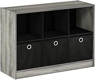 Bibliothèque basique frono 3x2 avec bacs chêne français gris noir