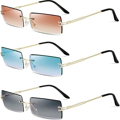 Alikdon 3 pièces de superbes lunettes de soleil rectangulaires sans monture pour filles