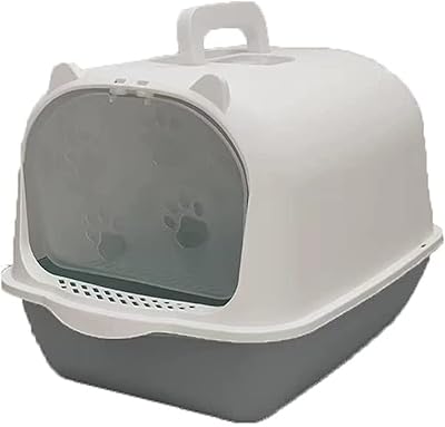 Bac à litière pour chat orchid m avec couvercle (gris et blanc)