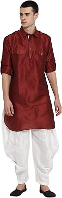 Ensemble pathani kurta en coton et soie pour homme
