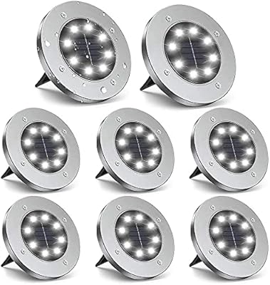 Lampes solaires au sol amerteer, 8 lumières led en forme de disque, lumières