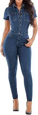 Combinaison en jean 2023 pour femme avec bas boutonné coupe longue slim