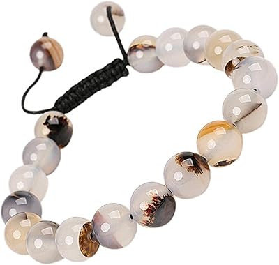 Bracelet réglable unisexe en pierre d'agate naturelle plus dense et cristal, 8 mm