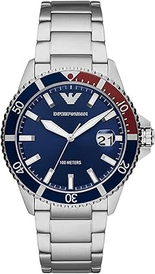 Montre à trois aiguilles avec date emporio armani pour homme, en acier inoxydable