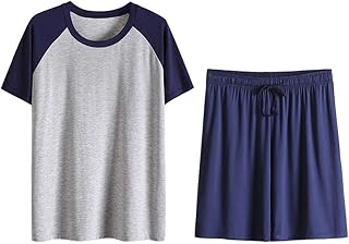 Ensemble pyjama raglan à manches courtes en coton doux pour hommes, ensemble