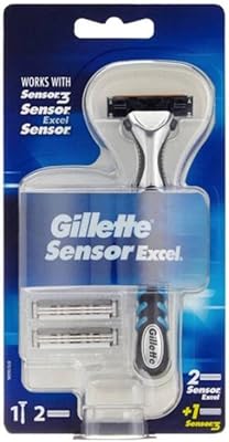 Rasoir gillette sensor excel pour homme + 3 lames de rasoir rechargeables, doubles