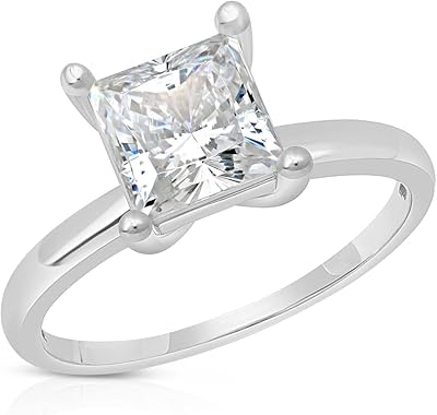 Bague de fiançailles solitaire en or massif 14 carats 2 carats avec zircone