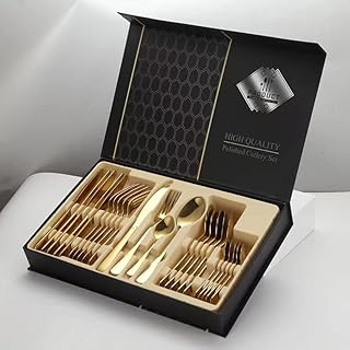 Ensemble d'argenterie 24 pièces, ensemble de couverts en acier inoxydable, finition miroir, lavable