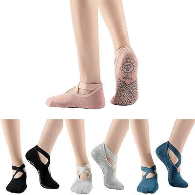 Chaussettes de yoga pour femmes avec poignées antidérapantes et sangles antidérapantes pour le yoga