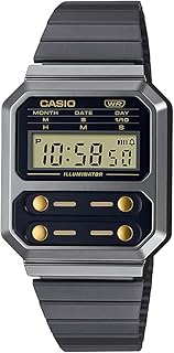 Montre homme casio, modèle vintage, cadran noir, bracelet acier inoxydable - a100wegg-1a2df, gris