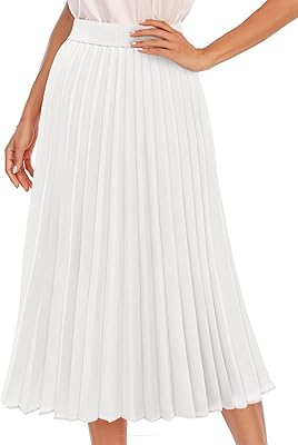 Jupe mi-longue plissée, jupe longue trapèze en mousseline avec doublure pour femme, taille