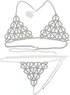 Chaîne de corps sexy en forme de cœur en argent et strass