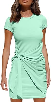 Robe portefeuille moulante décontractée à manches courtes pour femmes avec robe courte nouer
