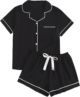 Ensemble pyjama deux pièces pour femme avec col, boutons sur le devant, manches