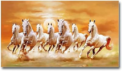 Toile murale avec impression sept chevaux chanceux qui courent, décoration d'intérieur pour le salon,