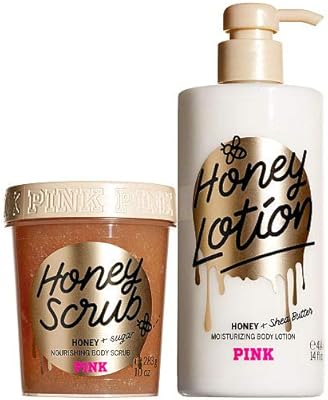 Ensemble de lotion pour le corps au miel rose avec gommage (2 pièces)
