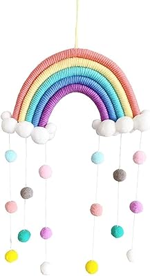 Décoration murale colorée arc-en-ciel avec pompon amovible pour chambre d'enfants filles