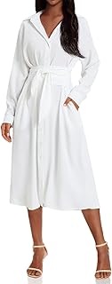Robe chemise mi-longue décontractée pour femme avec cordon de serrage à la taille