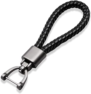 Porte-clés de voiture universel en cuir noir avec porte-clés en métal corde tressée