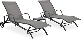Vidaxl 2x transat avec table mobilier d'extérieur jardin terrasse piscine camping lounge banc