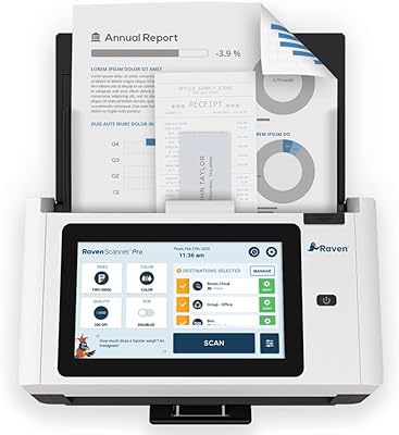 Scanner de documents professionnel raven - grand écran tactile, chargeur recto verso couleur