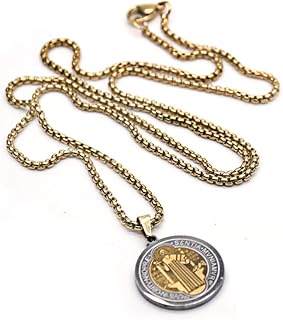 Collier pendentif saint benoît en acier inoxydable plaqué or 18 carats platine
