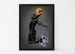 Affiche d'art néon lebron james avec cadre 30 x 40 cm