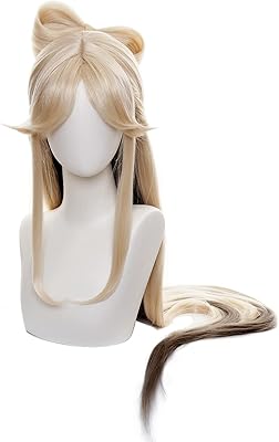 Qiancoshair genshin impact ningguang cosplay perruque synthétique blonde ombrée marron longue perruque