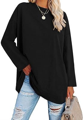 T-shirts à manches longues pour femmes, surdimensionné, ample, décontracté, col rond, chemisier doux