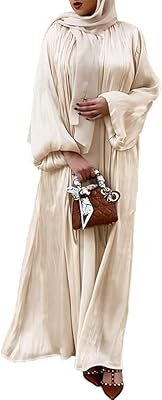 Robe islamique en soie pour femmes avec écharpe hijab ouverte sur le devant