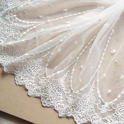 Tissu de bordure en dentelle brodée florale rétro blanche, 2 mètres, pour bricolage