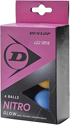Balles de tennis de table dunlop nitro glow 40+, jaune/orange/bleu, taille standard