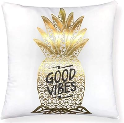 Housse de coussin imprimée good vibes on golden anines, couleur métallisée, taille 45x45