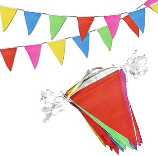 Bannière triangulaire lingehr de 100 pieds - 75 drapeaux multicolores - décorations d'anniversaire
