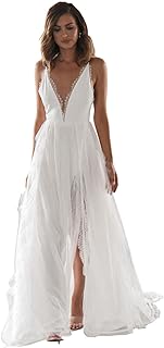 Robes de mariée en dentelle et tulle à bretelles spaghetti pour femmes, style